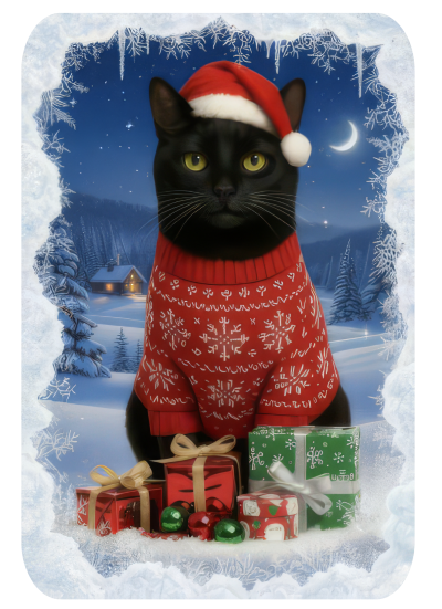 Vánoční tričko s černým kocourem dámské1